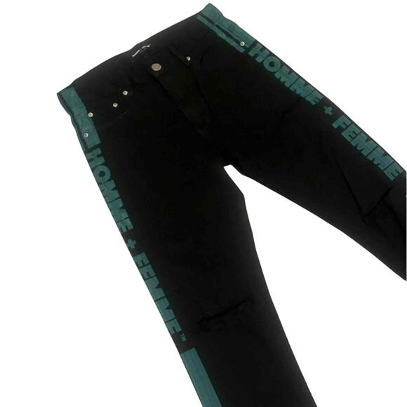 Homme + Femme Black Green Stripe Tesla Jeans Slim Fit, Unisex 28, New with Tag - Picture 6 of 11